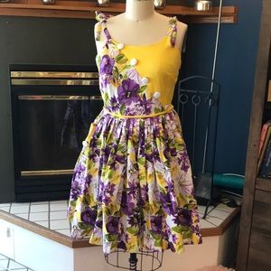 Unique Vintage Yellow & Purple Party Dress XL